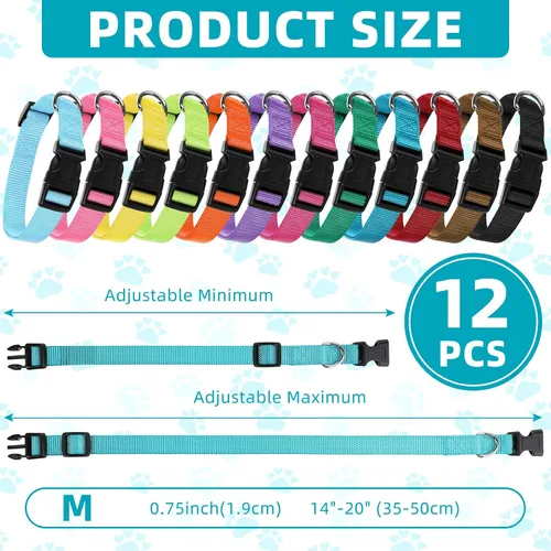 Vista 2 de Buryeah 12 collares de perro a granel para cachorros, de nailon ajustable para perros pequeños y medianos con hebilla de seguridad para perros