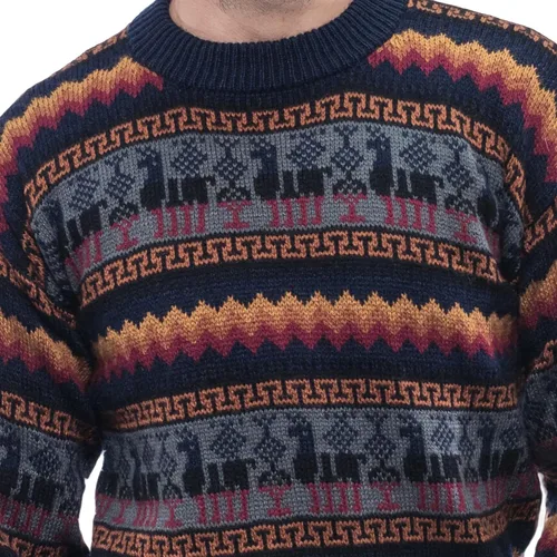 Vista 5 de Gamboa Suéter de alpaca para hombre, suéteres de lana, cuello redondo, suéter de punto para hombres