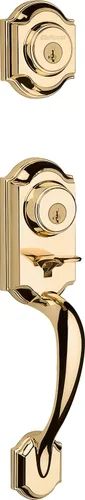 Vista 3 de Kwikset SmartKey Montara Juego de manijas de un cilindro con picaporte Juno en latón pulido, 95530-017
