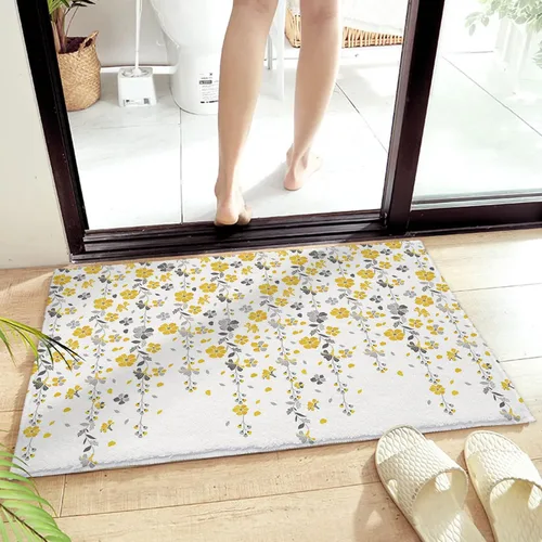 Vista 4 de LNU Alfombra de baño de 16 x 24 pulgadas, absorbente, peluda, alfombra de baño con flores caídas, amarillo, gris, fresco, tema de verano