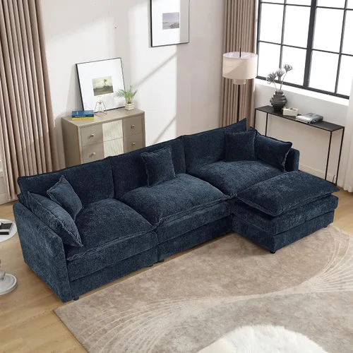 Vista 48 de Setawix Sofá Profundo de 3 Plazas con Otomana, Sofás de Nube en Forma de L de 112.2" para Sala de Estar, Sofá de Nube de Chenilla con Asiento Café