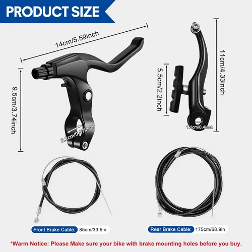 Vista 2 de Juego de frenos de bicicleta tipo V delanteros y traseros para bicicleta, palanca de freno MTB, kit de cables interiores y exteriores con llaves