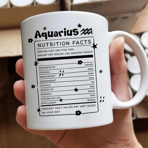 Vista 3 de Gossby Aquarius Nutrition Fact Taza de café – Regalo del signo del zodiaco para mujeres, cumpleaños, regalo de astrología de Navidad para mujeres