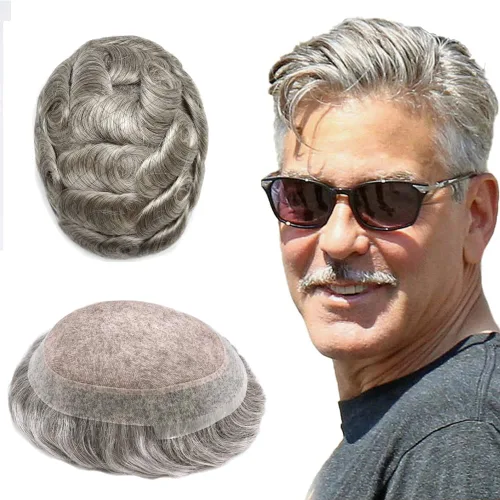 Vista 26 de Monofilamento fino para hombre, sistema de cabello humano Remy, piel de polietileno transparente alrededor del postizo de monofilamento, peluca