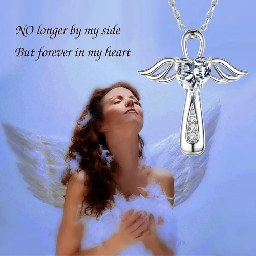 Vista 5 de YLT Collar de plata de ley 925 con alas de ángel para cenizas, recuerdo de cenizas, urna conmemorativa para mujeres y hombres, Metal, Circonia cúbica