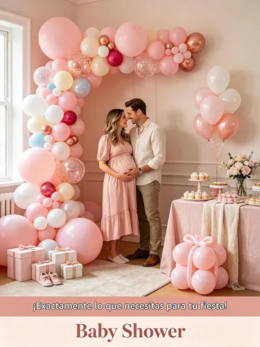 Vista 2 de Globos rosa claro, 125 piezas de diferentes tamaños de 8, 12, 10, 5 pulgadas, kit de arco de globos rosa pálido pastel para princesa, cumpleaños