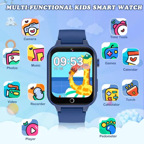 Vista 2 de Reloj inteligente para niños con cámara, video, reproductor de música, reloj despertador, cronómetro, calendario, podómetro, pantalla táctil HD