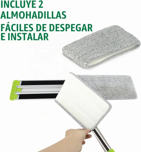 Vista 3 de Pine-Sol Mopa plana de microfibra – Herramienta de limpieza de suelos húmedos y secos con 2 almohadillas reutilizables – Multisuperficie para quitar