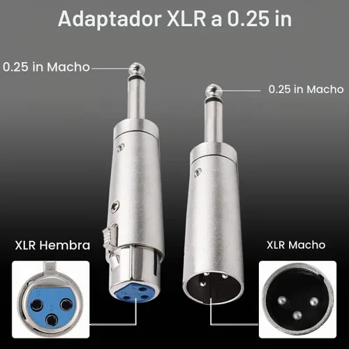 Vista 2 de XLR 3 pines hembra macho a 1/4" 0.250 in macho audio mono adaptador TS Socket Jack para mezclador de micrófono, conector XLR convertidor de enchufe
