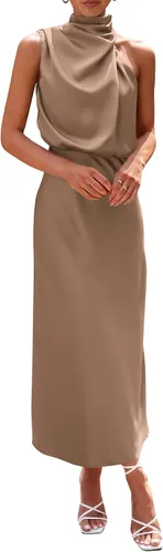 Vista 16 de PRETTYGARDEN Women's Summer Satin Maxi Cocktail Dress Verde militar
