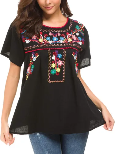 Vista 2 de YZXDORWJ - Cómoda blusa mexicana bordada de verano y sin mangas para mujer