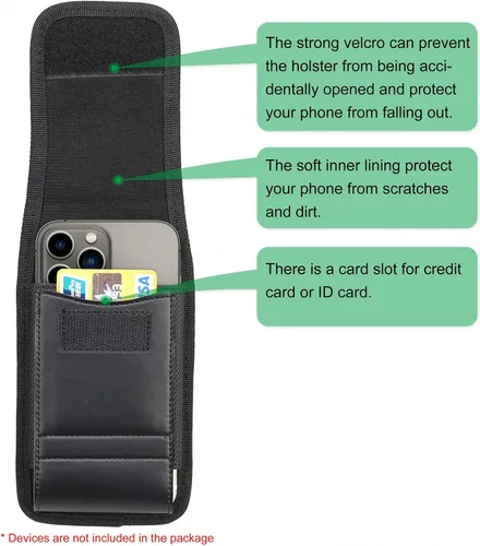 Vista 3 de Funda universal de nylon vertical para teléfono celular con clip de cinturón y gancho - XL