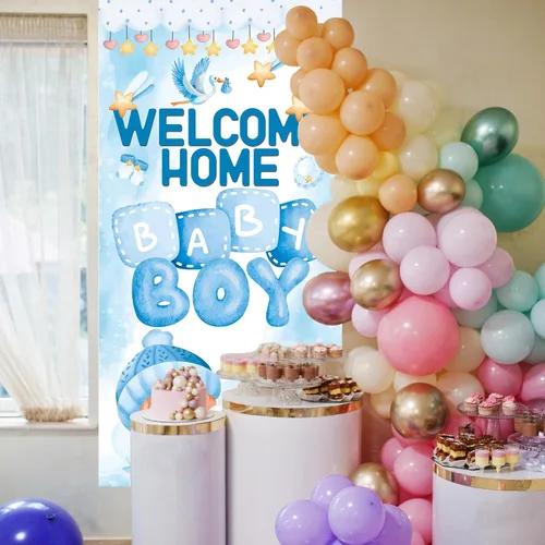Vista 6 de Cartel de bienvenida a casa para puerta de bebé, baby shower, revelación de género, decoraciones para fiestas para niños, con texto en inglés "It's