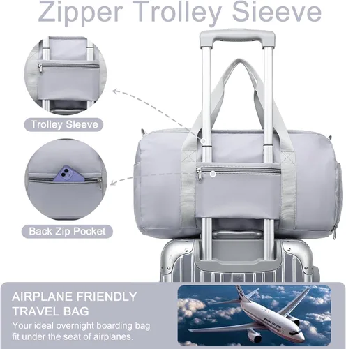 Vista 5 de Bolsa de viaje deportiva para gimnasio para hombres y mujeres con compartimento para zapatos, bolsillo húmedo, Gris (Pure Grey), Bolsa de gimnasio