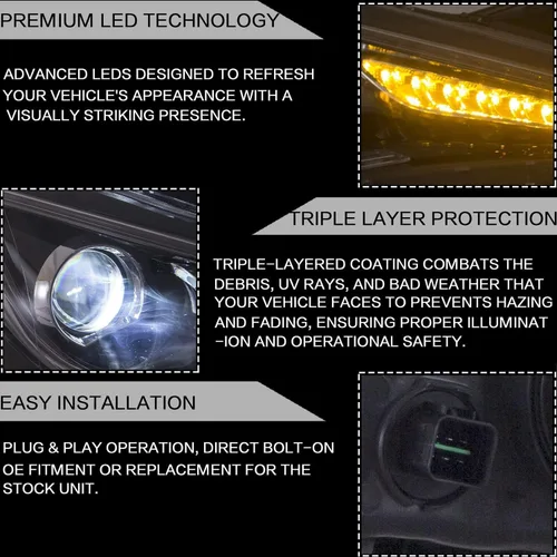 Vista 4 de VLAND Faros delanteros aptos para Hyundai Sonata 2011-2014 (no para modelos sin motor ajustable) W/DRL, luz frontal LED con señal de giro