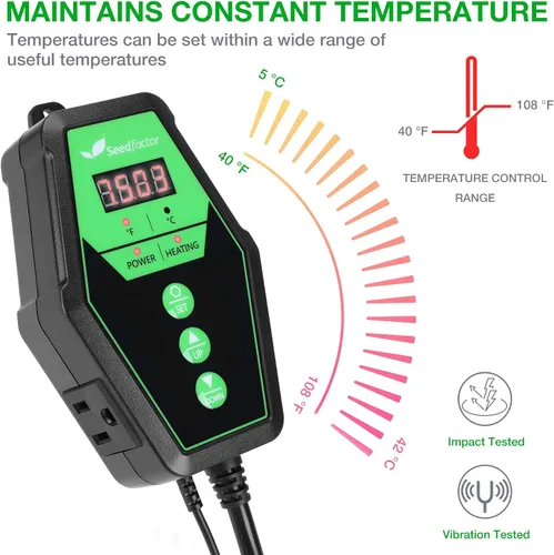 Vista 6 de Juego combinado de tapete térmico de plántulas y termostato digital con certificación MET de 3.5 x 21 pulgadas
