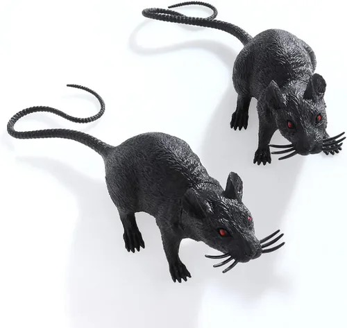 Vista 7 de Toyvian 2 piezas de juguete de ratón espeluznante espeluznante espeluznante rata falsa trucos de Halloween bromas accesorios juguete decoración