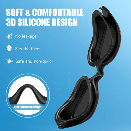 Vista 2 de VegoVia Gafas de natación para adultos para hombres y mujeres, gafas de natación para piscina, antiniebla/UV, gafas de natación con estuche