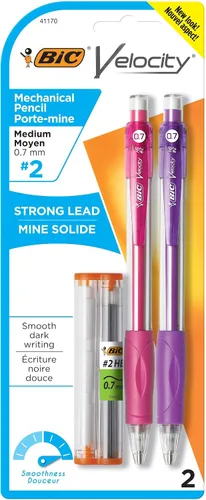 Vista 2 de BIC Lápices mecánicos Velocity, con barril colorido, punta media (0.7mm), paquete de 2 unidades de lápices mecánicos con borradores