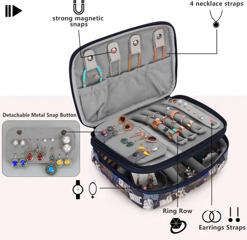 Vista 2 de Teamoy Estuche organizador de joyas de viaje, soporte para bolsa de almacenamiento para collares, aretes, anillos, reloj y más, alta capacidad