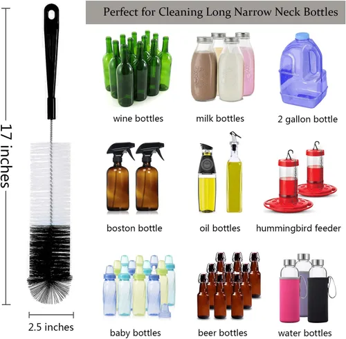 Vista 2 de ALINK Juego de 8 cepillos de limpieza de botellas, limpiador de botellas negras de mango largo para lavar botellas estrechas