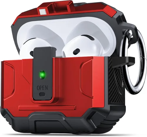 Vista 27 de DASFOND - Funda de armadura para AirPods de 2ª y 1ª generación, carcasa de cuerpo completo de grado militar a prueba de golpes, soporte de carga