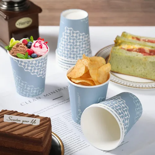 Vista 4 de MUCHII - Vasos de papel de 8 onzas, 300 tazas de café desechables, color azul Tazas para bebidas calientes, agua, jugo, té, café caliente