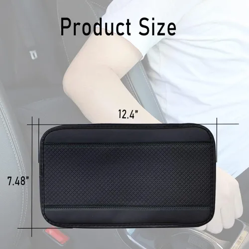 Vista 2 de ASUBHA Cojín para consola central de automóvil, 12.4 x 7.48 pulgadas, de piel, impermeable, protector de caja de asiento para reposabrazos de Negro