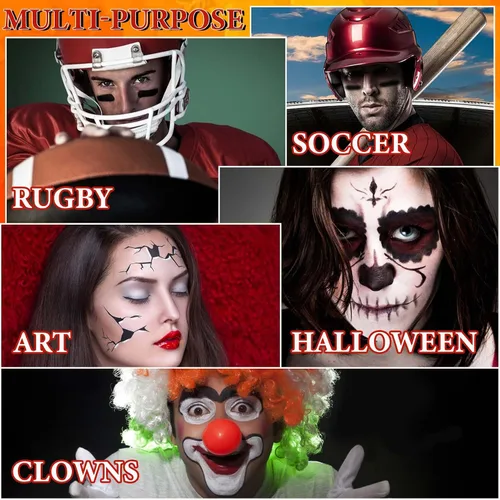 Vista 5 de Maquillaje de pintura facial de Halloween, color blanco, rojo, negro, pintura facial blanca profesional, payaso Joker, kit de pintura facial