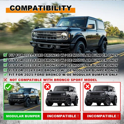 Vista 2 de Protección de rejilla para parachoques delantero ROXX para Ford Bronco 2021-2025 con parachoques delantero modular de fábrica,