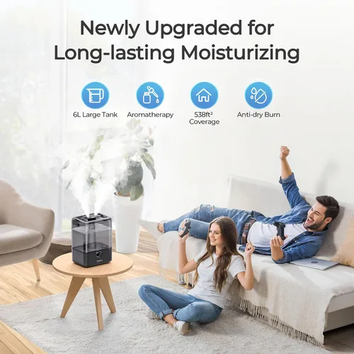 Vista 2 de CHIVALZ Humidificadores para dormitorio, humidificadores de niebla fría de 6 L para guardería, silenciosos de 26 dB, tiempo de funcionamiento de 50