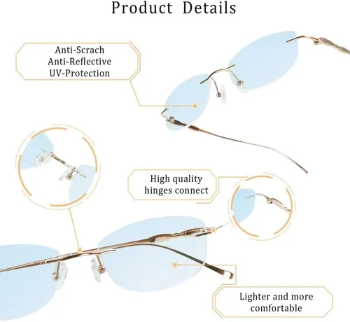 Vista 31 de LifeArt Pure Titanium Frame Glasses/Blue Light Blocking Reading Glasses, Reduce Eyestrain, Stylish for Men and Women 3033_(champán Clear)