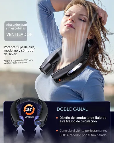 Vista 5 de ZEEFO Ventilador de cuello portátil, ventilador personal manos libres, funciona con batería de 6000 mAh, ventilador recargable USB con 6 velocidades