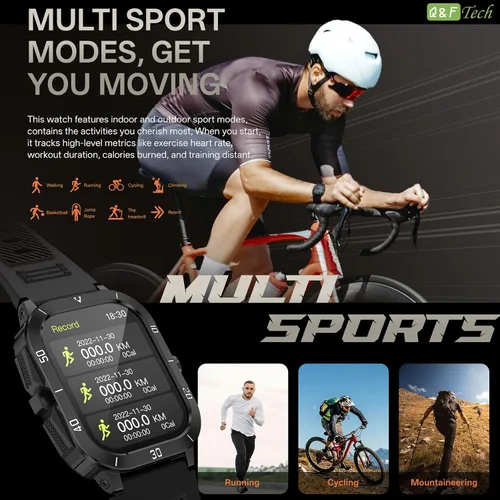 Vista 4 de Q&F Tech Reloj deportivo inteligente C50Pro para monitor de fitness y salud, incluyendo presión arterial y oxígeno/frecuencia