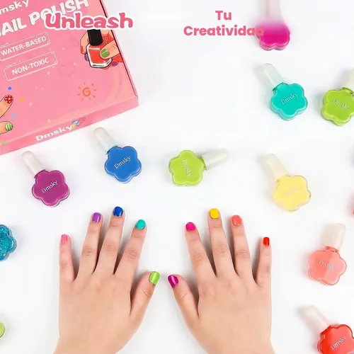 Vista 6 de Dmsky Juego de esmaltes de uñas para niños, 18 colores de esmalte de uñas pelable a base de agua de secado rápido para niños, kit de esmalte de uñas