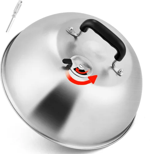 Vista 10 de Leonyo Juego de 2 cúpula para derretir queso, acero inoxidable redondo de 12 pulgadas con ventilación ajustable, tapa profesional de cúpula