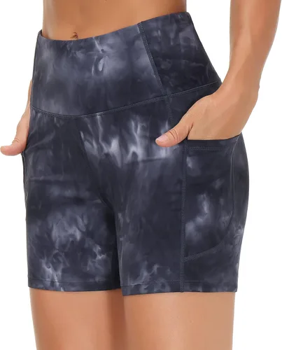 Vista 2 de The Gym People - Pantalones cortos de yoga para mujer, con cintura alta, control de abdomen y bolsillos profundos, para gimnasia, entrenamiento