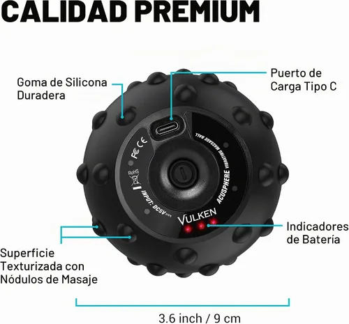 Vista 6 de Bola de Masaje Vibratória Vulken para Recuperación Muscular con SphereStrap – Objetivo Áreas de Difícil Acceso, Masaje de Espalda Sin Manos. Bola