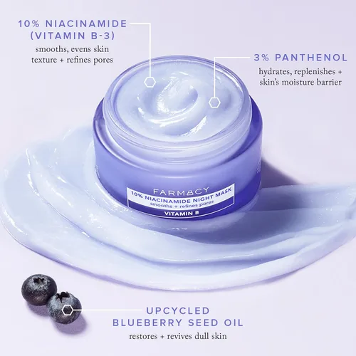 Vista 7 de Farmacy Máscara facial de niacinamida para la noche, máscara facial de refinación de poros con 10% de niacinamida, repone la barrera de humedad