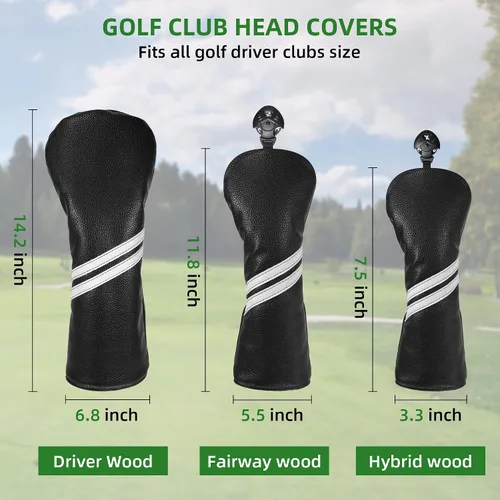 Vista 5 de Fundas para cabezas de palo de golf - Juego de 4 piezas o 1 pieza de accesorios de golf, fundas para palos de golf para maderas y conductores