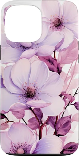 Vista 24 de Funda para iPhone 17, diseño de flores de magnolia rosa y morado lavanda