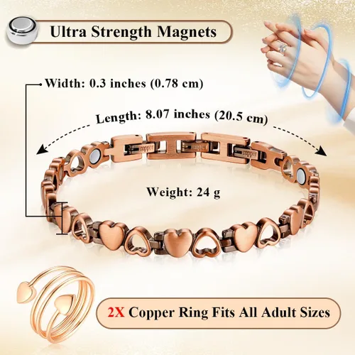 Vista 5 de Vicmag Juego de 4 anillos magnéticos de cobre para mujeres y hombres, joyería magnética para bienestar y alivio de tensión del cuello, 99.9% cobre