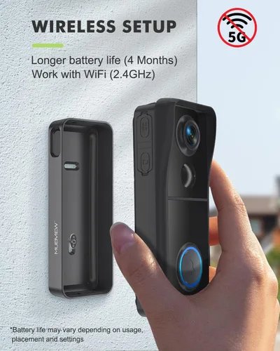 Vista 2 de MUBVIEW - Timbre con cámara de puerta inalámbrico con timbre, timbre de video - sin suscripción, cambiador de voz, personalización de zonas