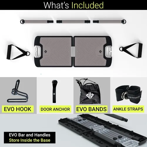 Vista 5 de EVO Gym - Equipo portátil de entrenamiento de fuerza para gimnasio en casa, gimnasio en casa, gimnasio todo en uno, bandas de resistencia, base
