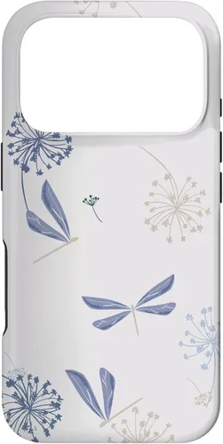 Vista 30 de Bonita funda para iPhone 17 con diseño de libélula de diente de león azul lavanda beige