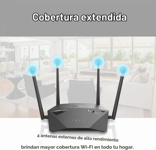 Vista 2 de D-Link DIR-1950 IEEE 802.11ac Router inalámbrico Ethernet - Banda ISM de 2.40 GHz - Banda UNII de 5 GHz - 4 x antenas (4 x externas) - Velocidad