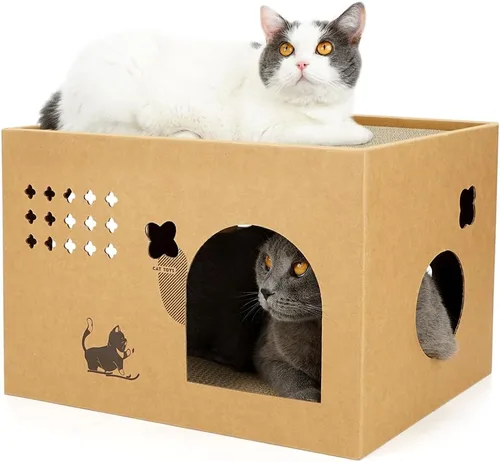 Vista 11 de Paquete de 6 almohadillas para rascar para gatos con cajas anidadas, juego de rascador para gatos que ahorran espacio, almohadillas reversibles