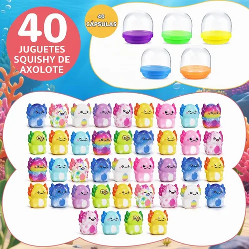Vista 6 de Paquete de 40 juguetes blandos de ajolote con cápsulas, premios en el aula