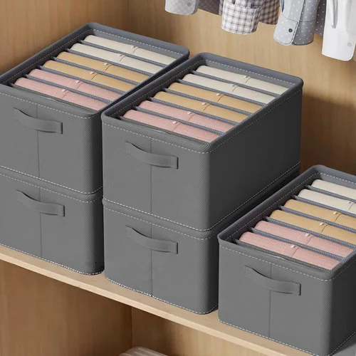 Vista 3 de FixtureDisplays® Organizador de armario para armario, papelera de almacenamiento de tela con 7 ranuras, color gris oscuro, divisores de cajones