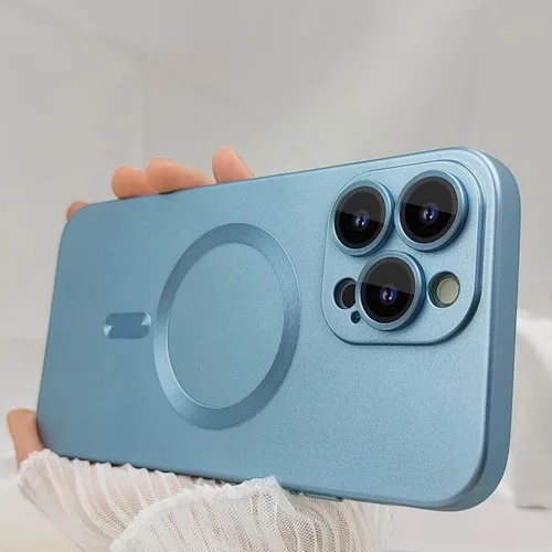 Vista 7 de ankofave Funda magnética para iPhone 13 Pro Max para mujer, diseño lujoso mate de aspecto metálico suave con protector de lente de cámara Azul
